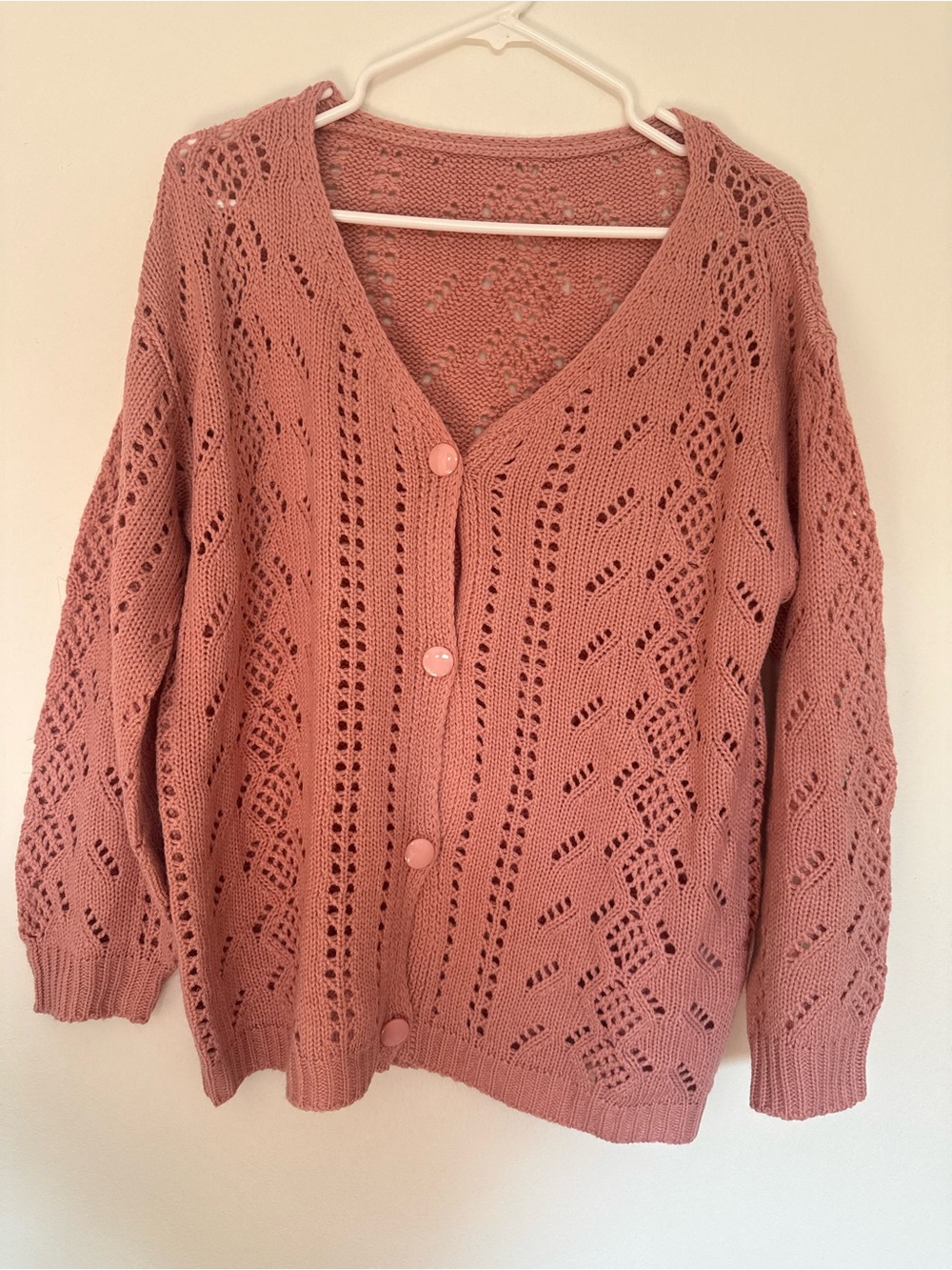 Open-Knit Button Cardigan in Dusty Rose